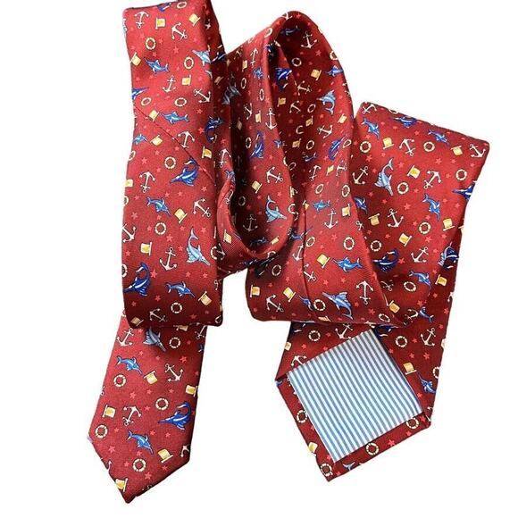 Jos A Bank Joseph 1905 Red Nautical Blue Marlin Mens 100% Silk Necktie Neck Tie - Picture 7 of 16